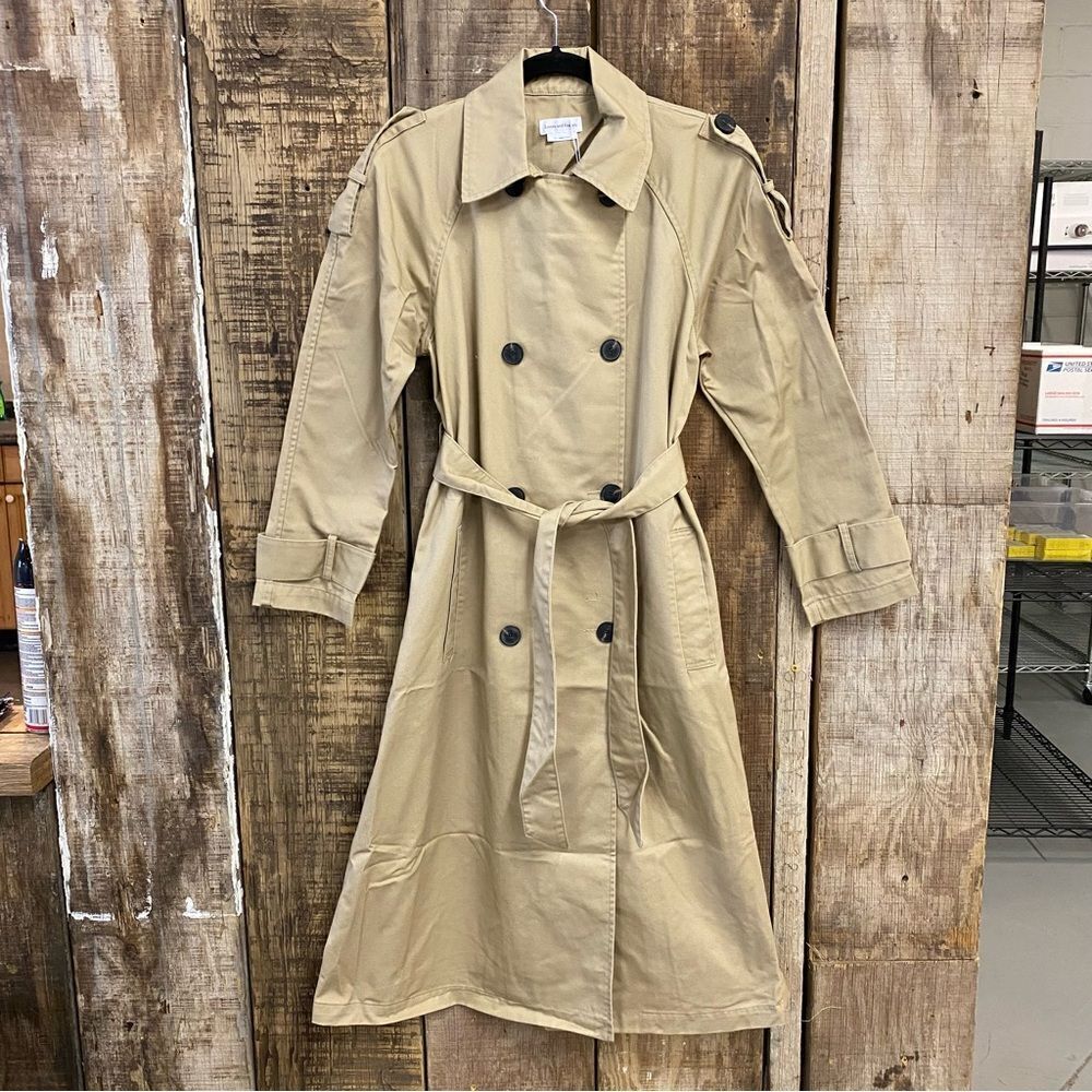 NWT Lovers and Friends Rachel Ridley Trench Coat Beige khaki belted Revolve S - Picture 12 of 12